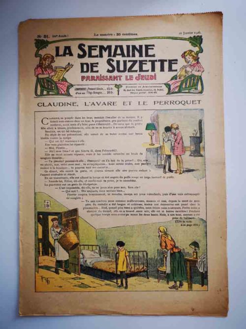 La Semaine de Suzette 21e année n°51 (21 janvier 1926) Claudine et le perroquet (Giffey)