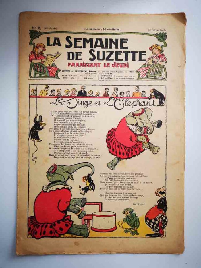 La Semaine de Suzette 22e année n°2 (1926) Le singe et l'éléphant (De la Nézière)