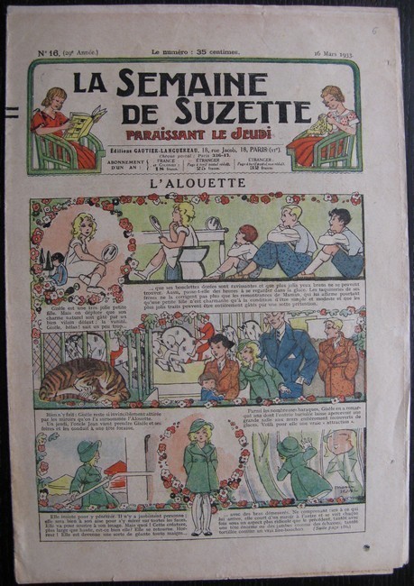 La Semaine de Suzette 29e année n°16 (1933) L'alouette (Manon Iessel) Bécassine Bleuette