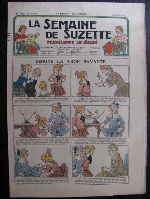 La Semaine de Suzette 29e année n°34 (1933) Simone la trop savante - Les méfaits de Titoute