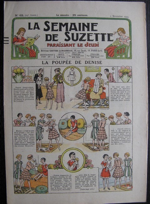 La Semaine de Suzette 29e année n°49 (1933) La poupée de Denise - Nane chez Yasmina - Bleuette