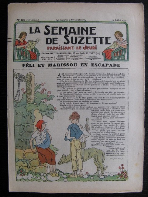 La Semaine de Suzette 33e année n°33 (15/07/1937) - Féli et Marissou en escapade (Bleuette)