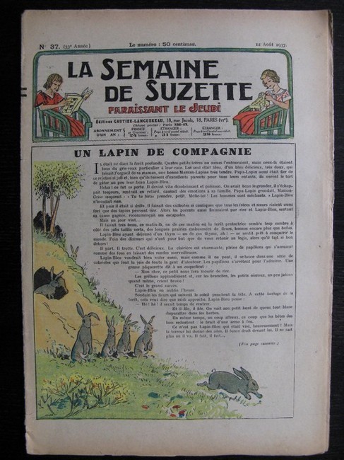 La Semaine de Suzette 33e année n°37 (12/08/1937) - Un lapin de compagnie (Bleuette)