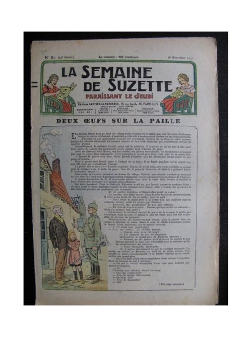La Semaine de Suzette 33e année n°51 (18/11/1937) – Deux œufs sur la paille (Bleuette – Tablier de classe)