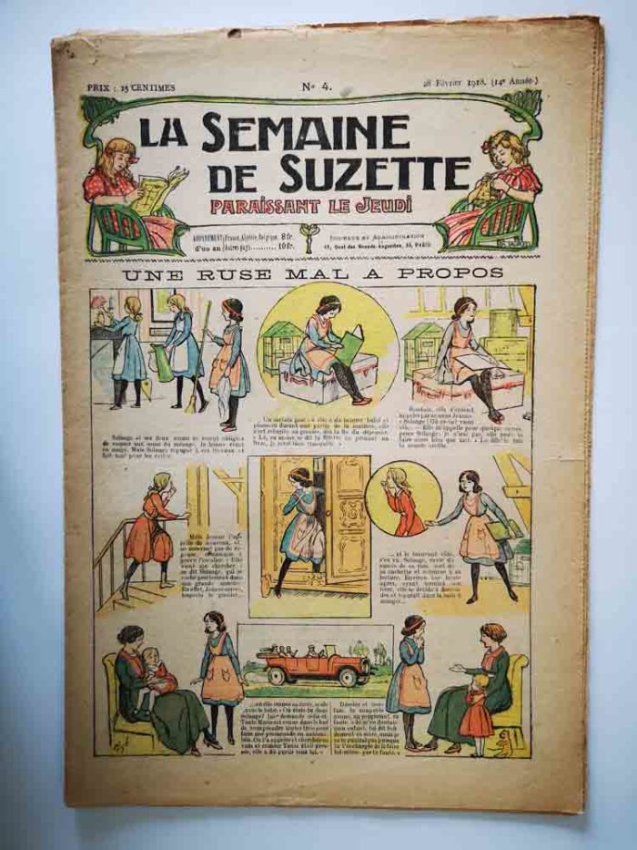 La semaine de Suzette 14e année n°4 (1918) Une ruse mal à propos (Guydo)  Bleuette (Manteau) Bécassine mobilisée (4) Editions Gautier-Languereau 28 février 1918