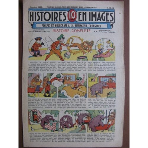 LES HISTOIRES EN IMAGES n°1469 – PIKEPIC ET COLEGRAM A LA MENAGERIE CROKSTOCK (ouistiti, éléphant, girafe)