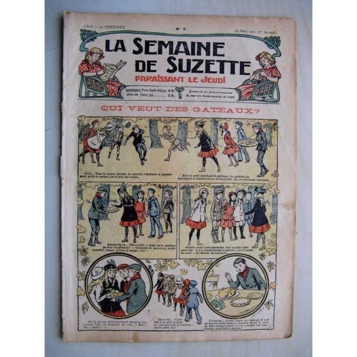 La Semaine de Suzette 7e année n°7 (1911) Qui veux des gâteaux? (Bleuette - Guimpe brodée)