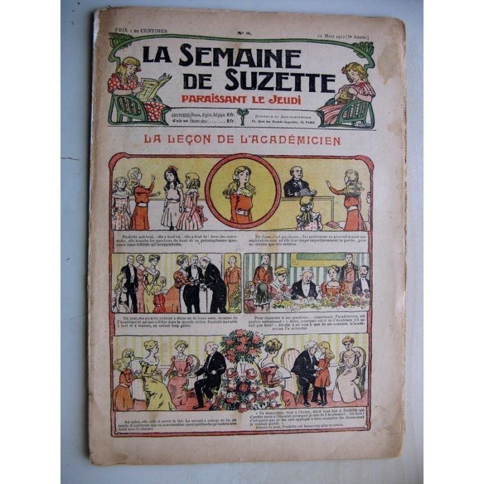 La Semaine de Suzette 8e année n°8 (21 mars 1912) La leçon de l'académicien (Bleuette - Guêtres en drap)