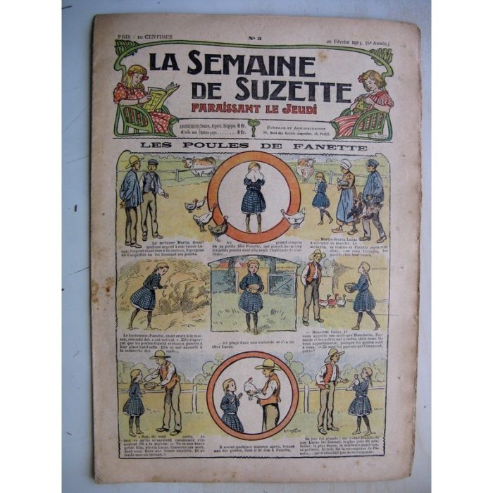 La Semaine de Suzette 9e année n°3 (1913) Les poules de Fanette (Bleuette - Bouquetière Louis XV)