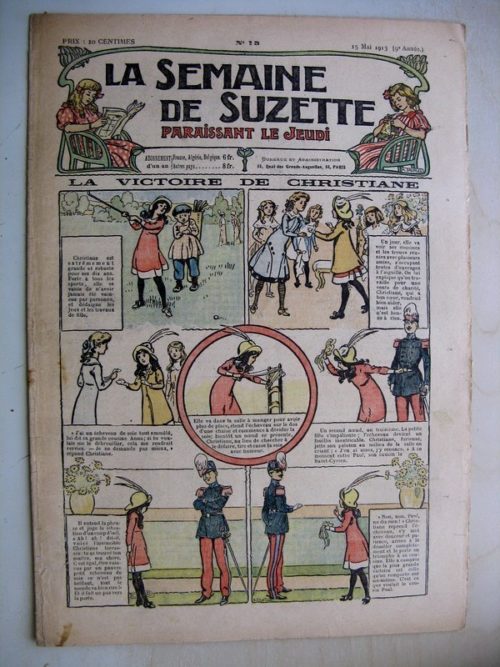 La Semaine de Suzette 9e année n°15 (1913) La victoire de Christiane – Bleuette (tablier à bavette) L’enfance de Bécassine (15)