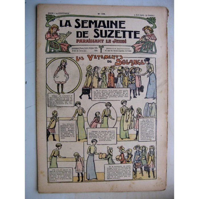 La Semaine de Suzette 9e année n°18 (1913) Les vêtements de Solange - Bleuette (serviette de table)