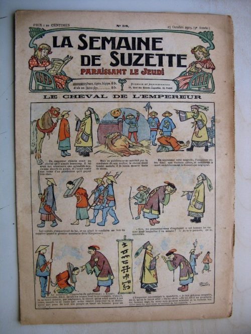 La Semaine de Suzette 9e année n°38 (1913) Le cheval de l’empereur chinois (Léonce Burret) Bleuette (pantoufles d’hiver)