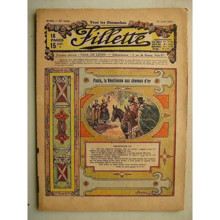 FILLETTE (SPE) N°581 (27 avril 1919) Paola la Vénitienne aux cheveux d'or (Janko - P. Salmon) Poissons de Fritz (Harry Gonel)