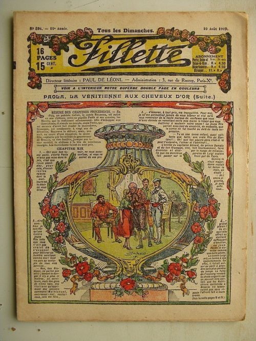 FILLETTE (SPE) N°596 (10 août 1919) Paola la Vénitienne aux cheveux d’or (Janko) Le parrain du poilu (nouvelle)