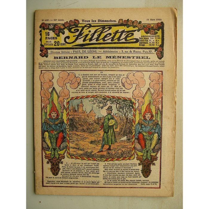 FILLETTE (SPE) N°627 (14 mars 1920) Bernard le ménestrel (Janko) La meilleure des fées - La chenille et le basset (Louis Forton)