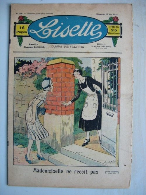 LISETTE N°24 (12 juin 1932) Mademoiselle ne reçois pas (Emile Dot) Poupée Lisette (tablier)