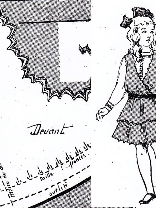 PATRON POUR HABILLER LA POUPEE BLEUETTE – Robe d’été en toile ou linon 1916 (391-395)