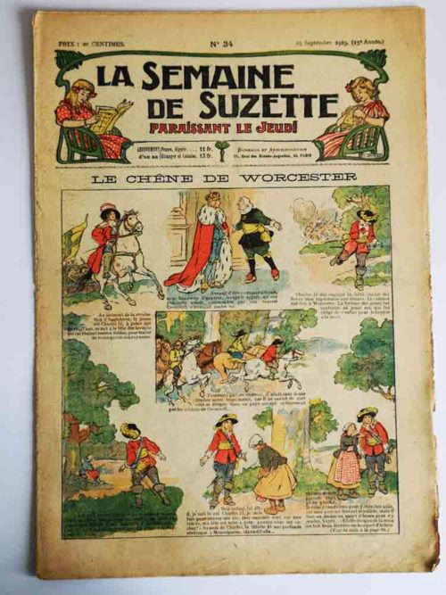 La Semaine de Suzette 15e année n°34 (1919) – Charles II et le chêne de Worcester – Bleuette (Chapeau)
