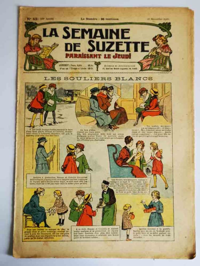 La Semaine de Suzette 16e année n°42 (1920) Les souliers blancs - Bleuette (pantoufles en ruban)