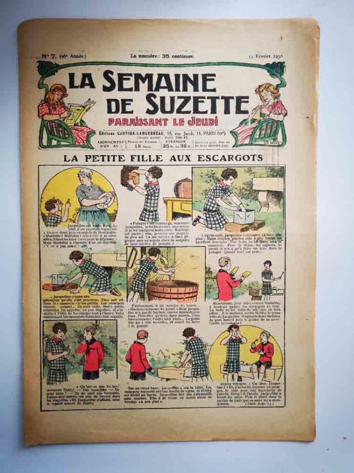 La Semaine de Suzette 26e année n°7 (13 février 1930) La petite fille aux escargots